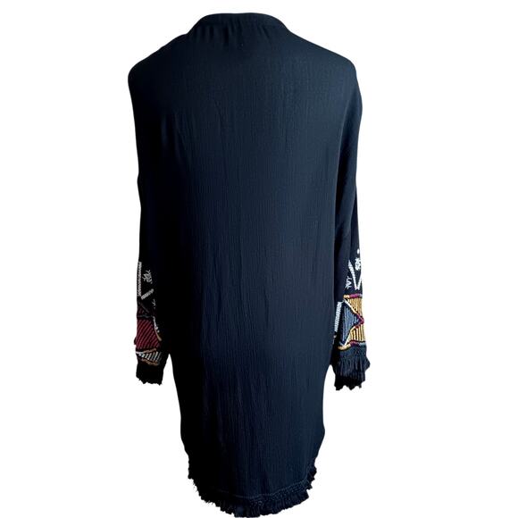 KNOX ROSE Artsy Embroidered Kimono Duster Cardigan Jacket XS Fringe‎ Open Front - Picture 9 of 9